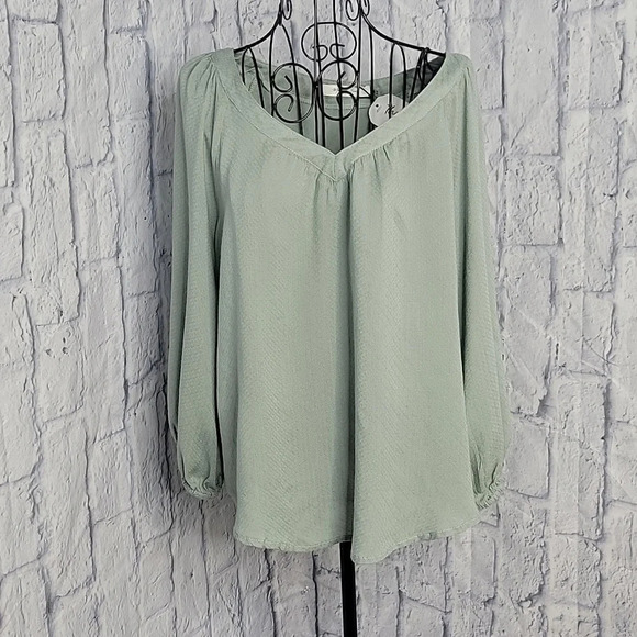 MUSTARD SEED‎ KENDRA Green Long Sleeve V Neck Blouse Small - Picture 1 of 7